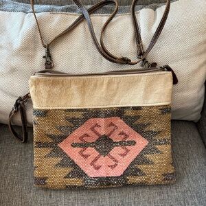Myra Bag Tan and Pink Geometric Crossbody